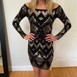 Express Black Sequins Metallic Dress Sz Small